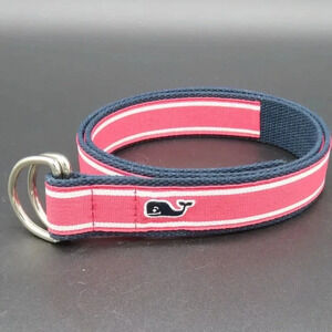 Vineyard Vines Whale Logo D-Ring Belt Pink Navy 40 inches in length